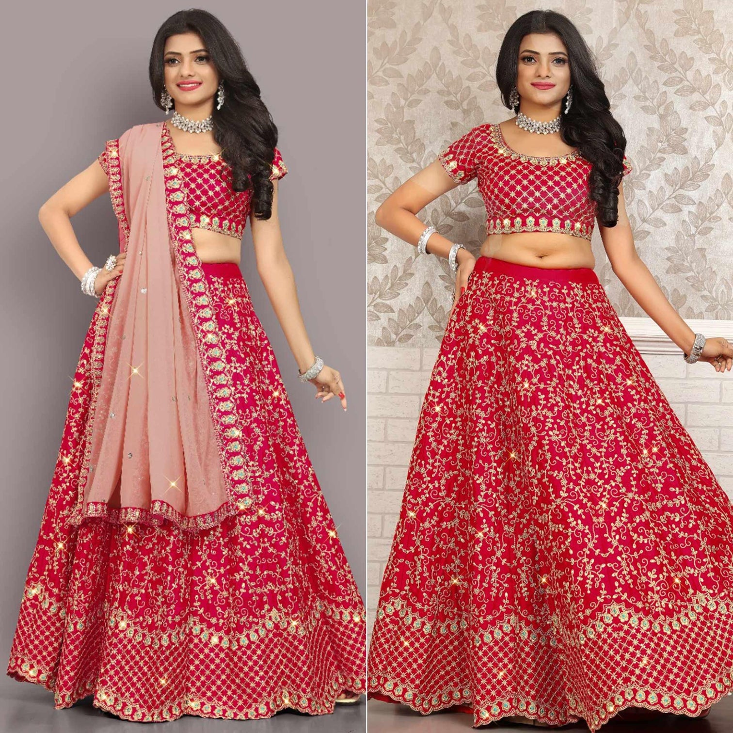 Pink Partywear Sequins Embroidery Satin Lehenga Choli