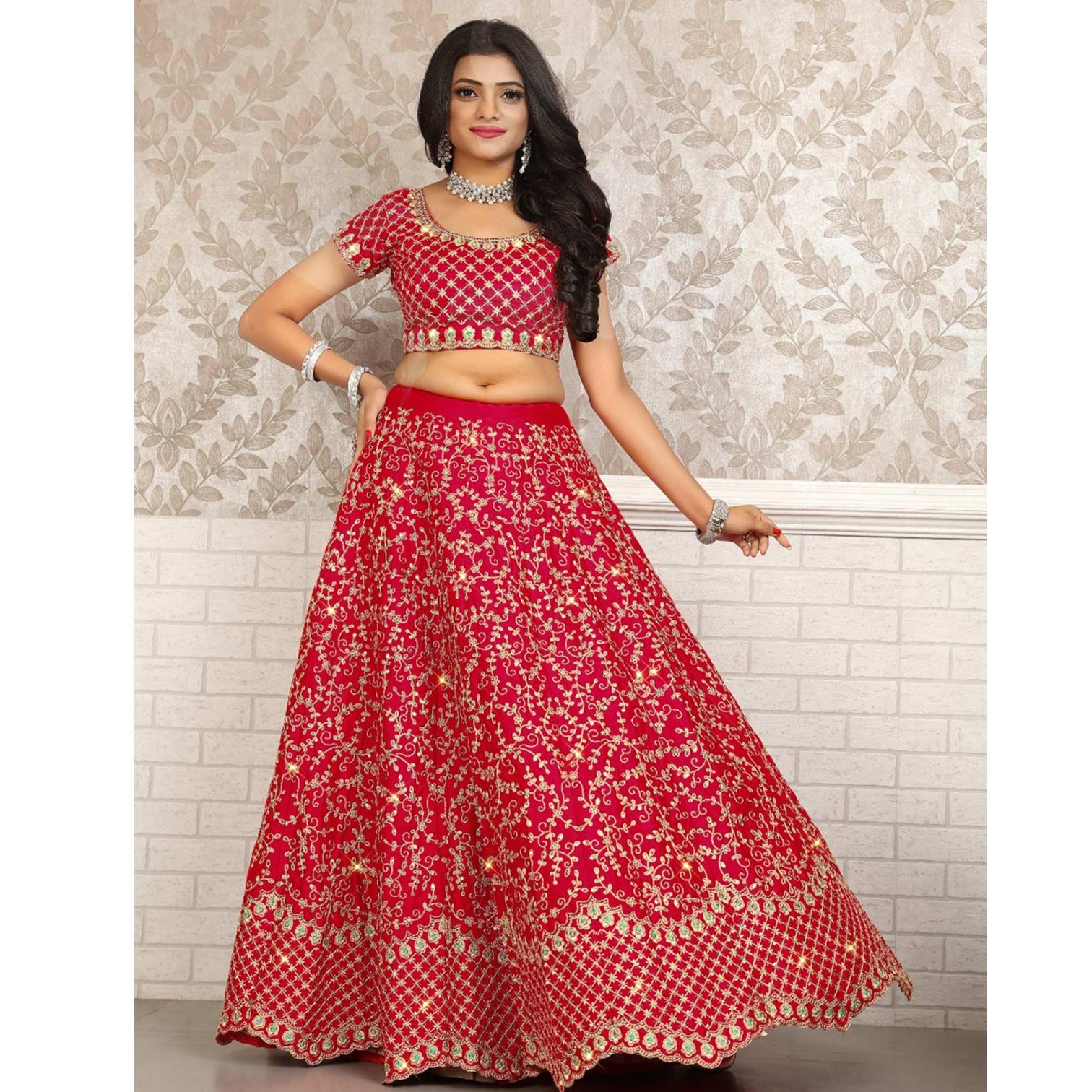 Pink Partywear Sequins Embroidery Satin Lehenga Choli