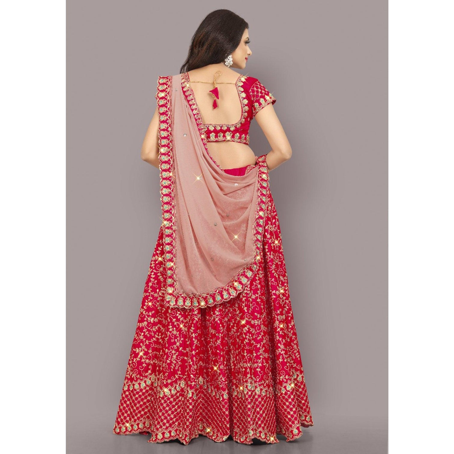 Pink Partywear Sequins Embroidery Satin Lehenga Choli