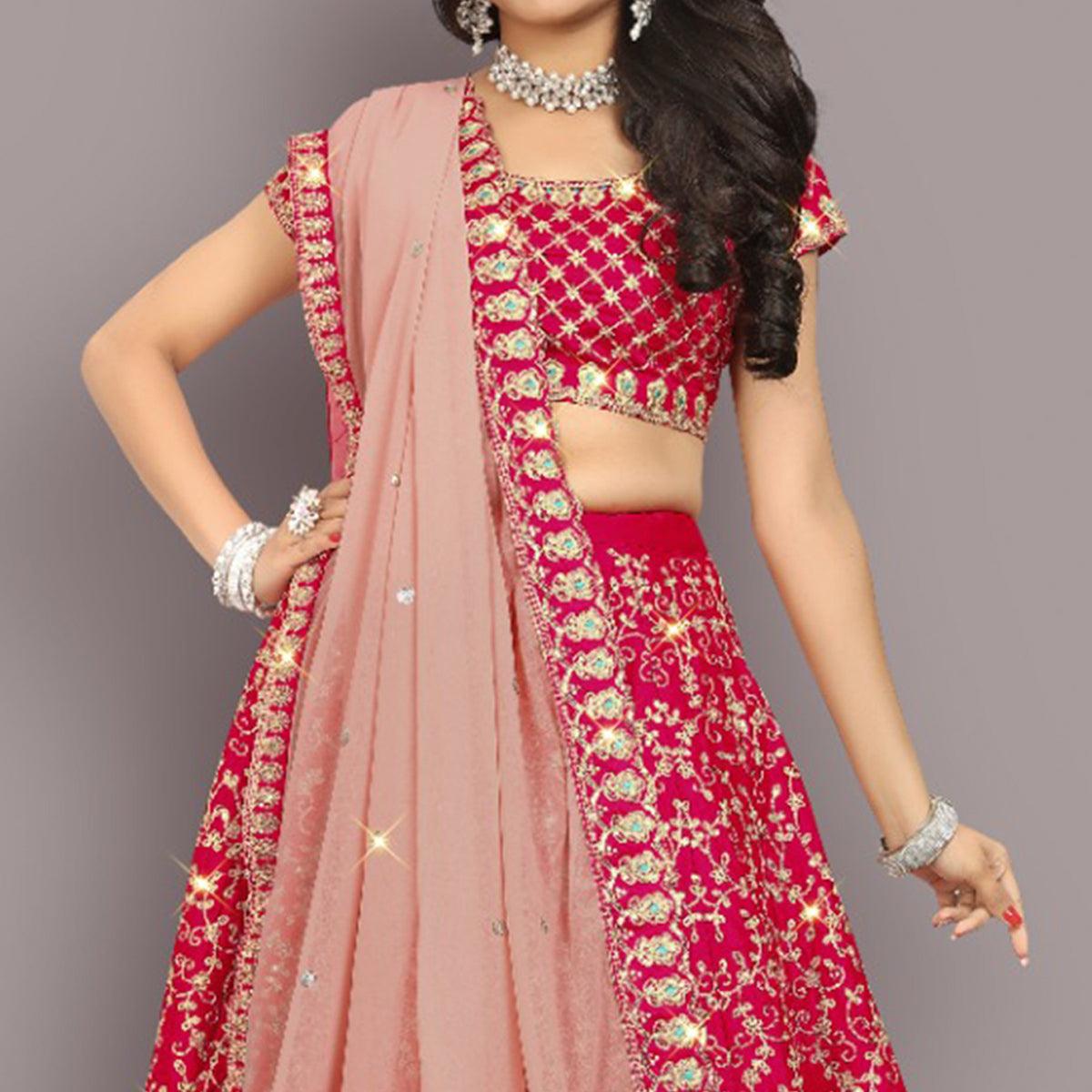 Pink Partywear Sequins Embroidery Satin Lehenga Choli