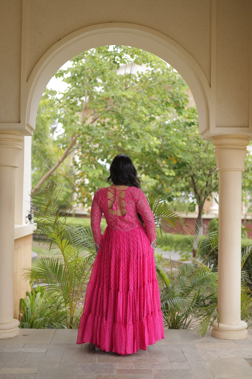 Pink Patchwork Laheriya Print Gown