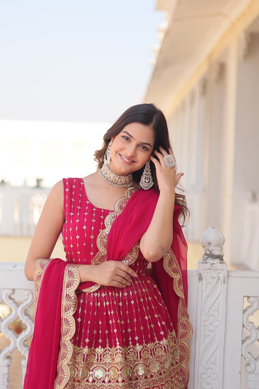 Pink Premium Designer Kurti-Gharara-Dupatta Set for Dazzling Occasions