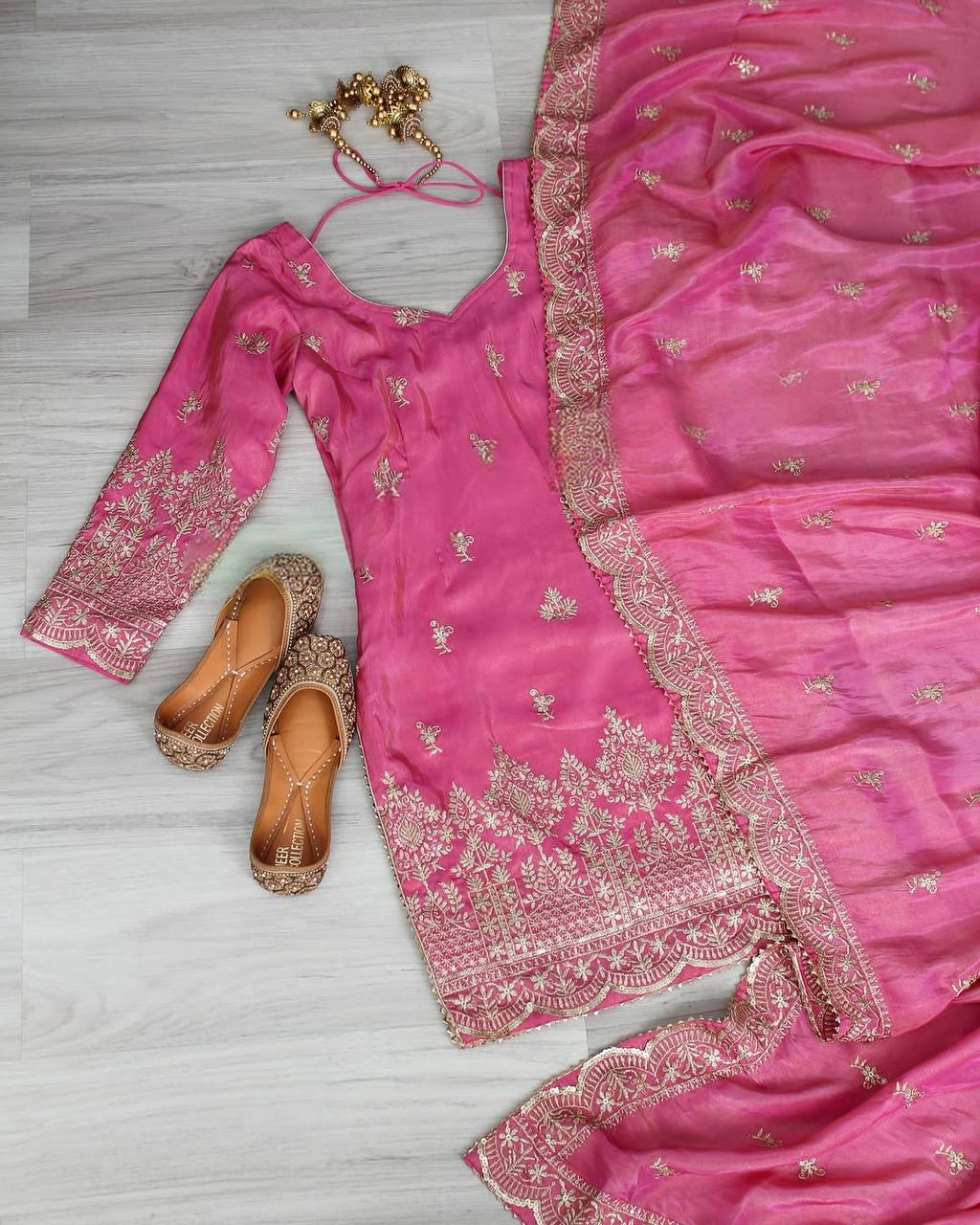 Pink Premium Designer Party Wear Top Sarara & Dupatta Set