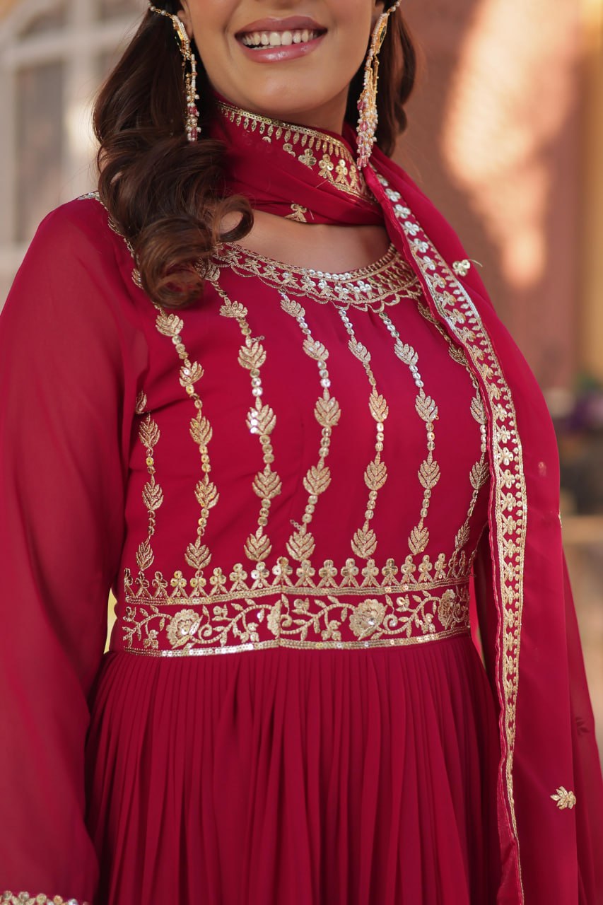 Pink Premium Designer Readymade Gown-Dupatta Collection