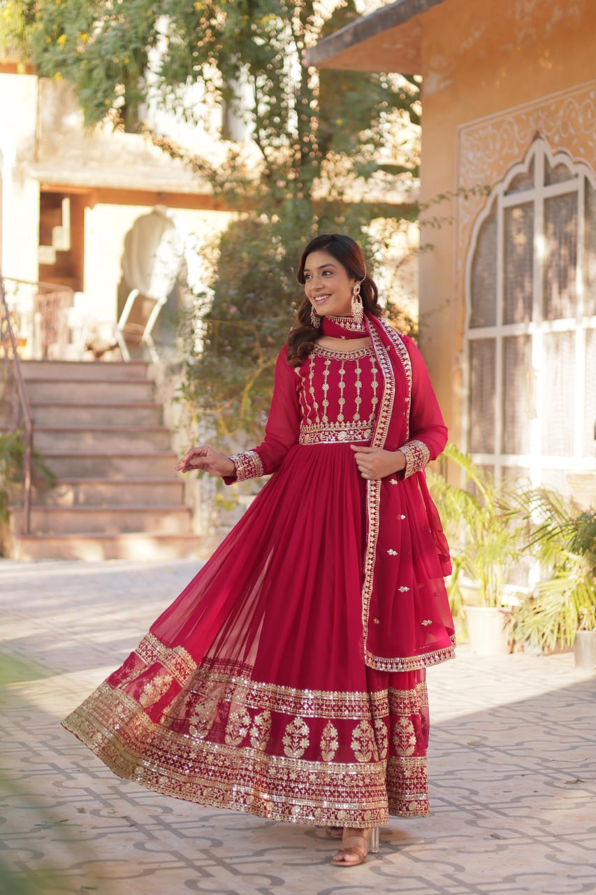 Pink Premium Designer Readymade Gown-Dupatta Collection