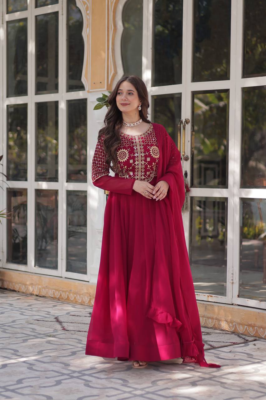 Pink Premium Designer Readymade Gown with Dupatta Collection