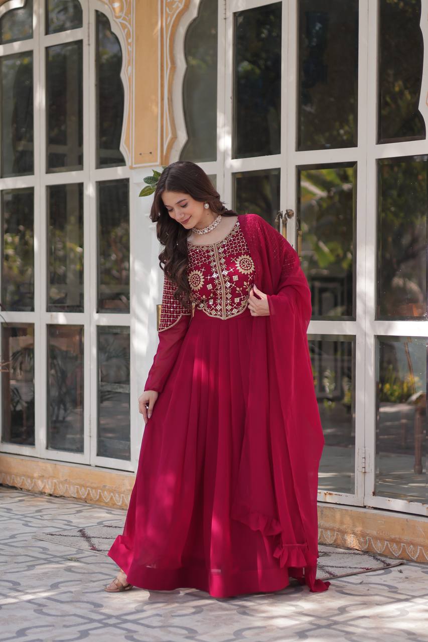 Pink Premium Designer Readymade Gown with Dupatta Collection