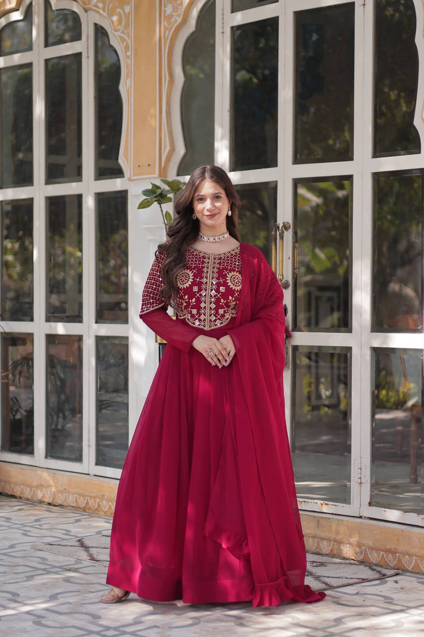 Pink Premium Designer Readymade Gown with Dupatta Collection