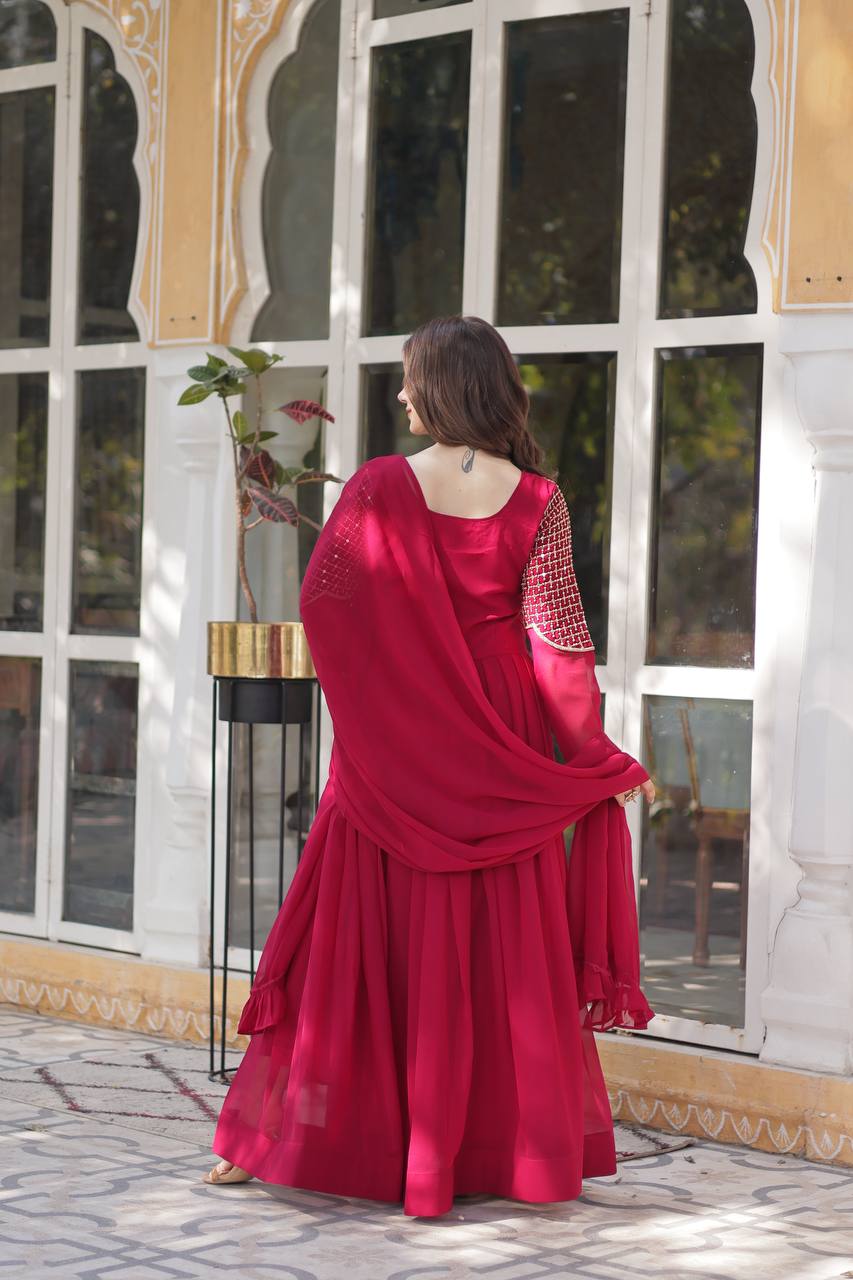 Pink Premium Designer Readymade Gown with Dupatta Collection