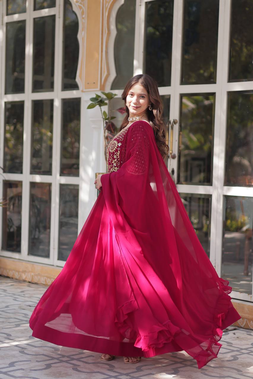 Pink Premium Designer Readymade Gown with Dupatta Collection