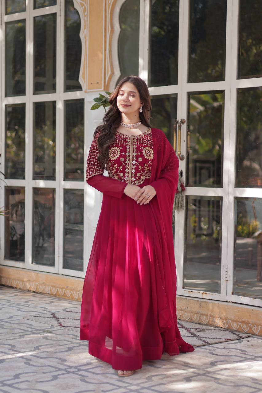 Pink Premium Designer Readymade Gown with Dupatta Collection