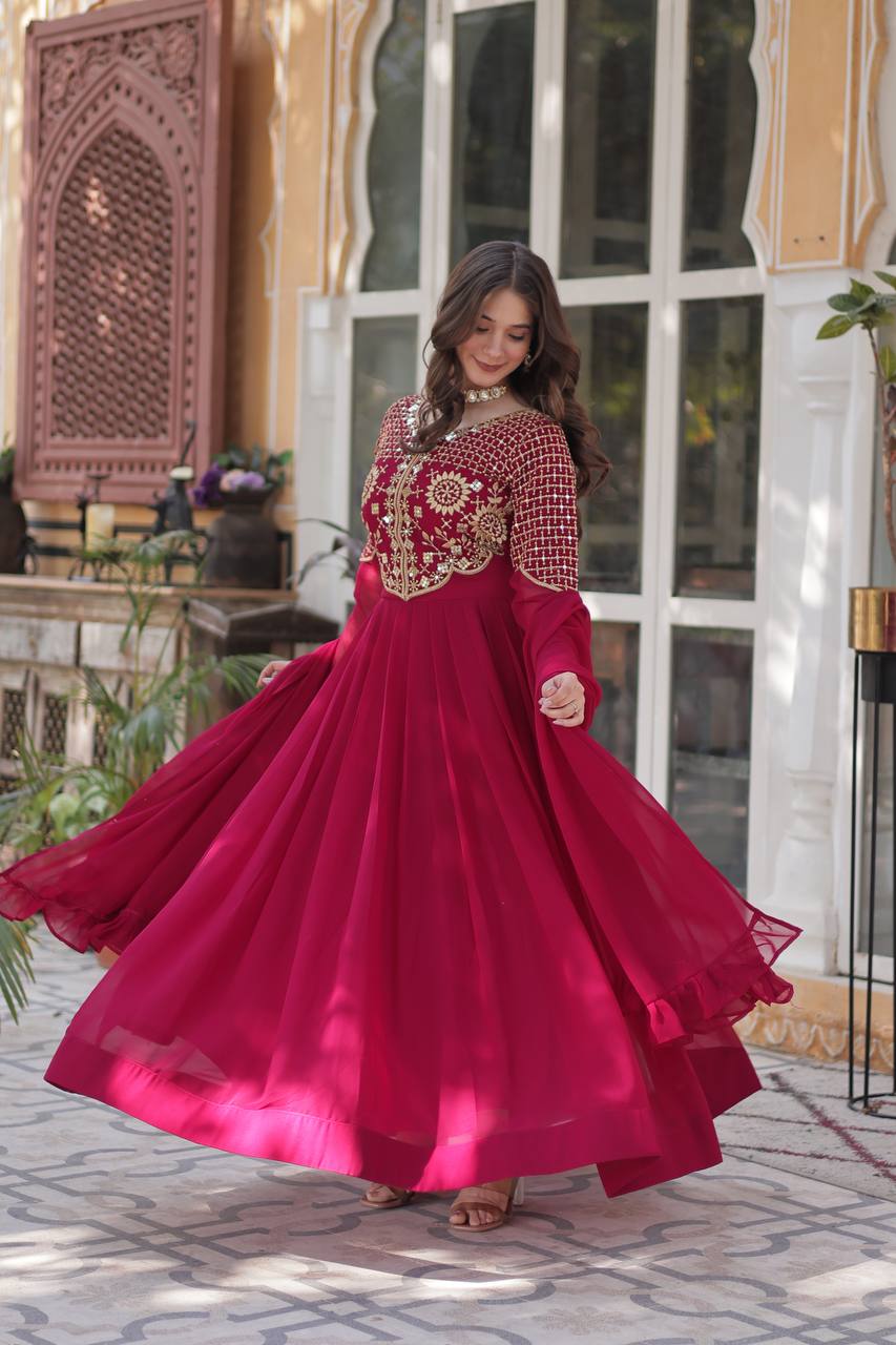 Pink Premium Designer Readymade Gown with Dupatta Collection