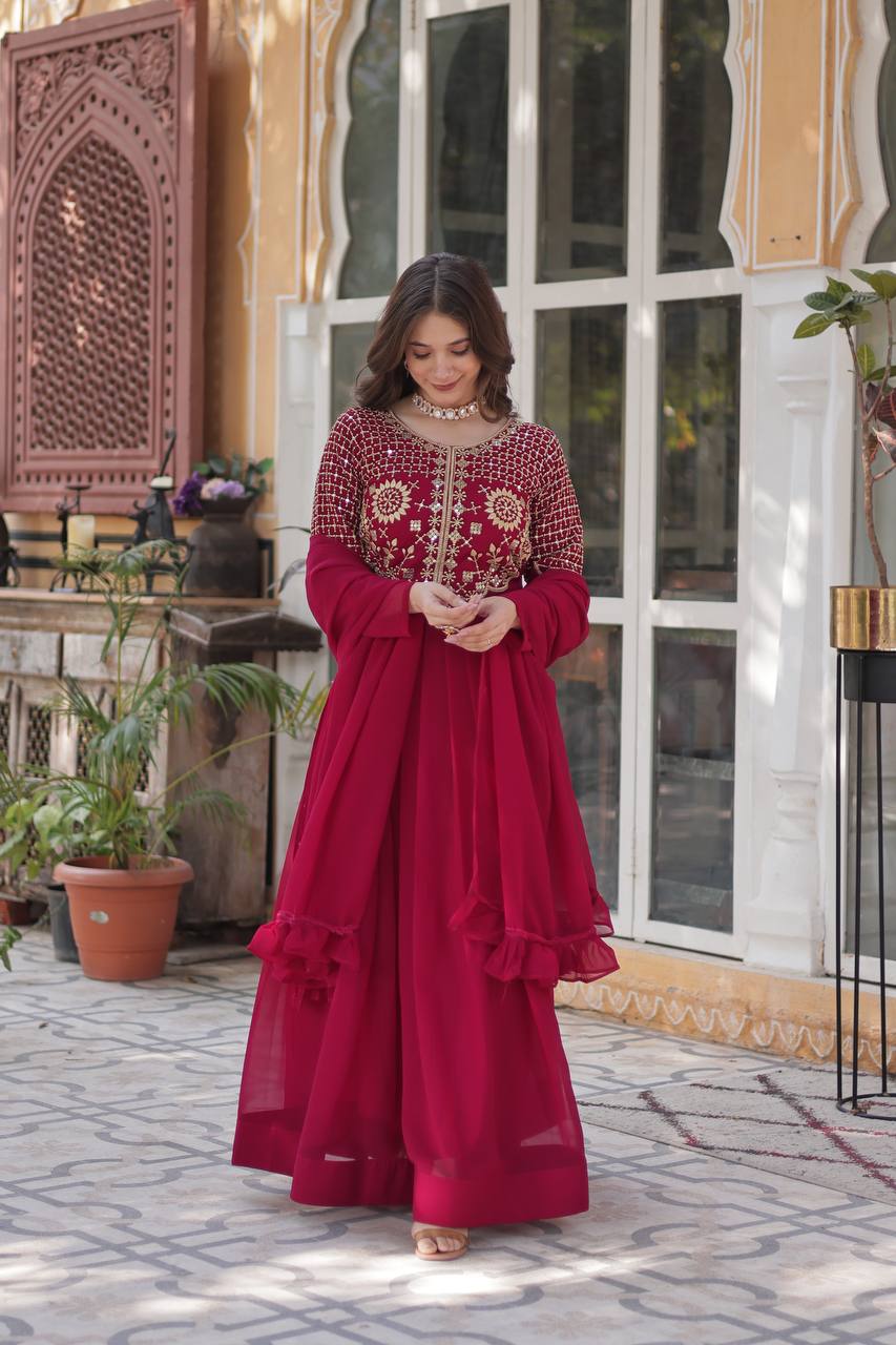 Pink Premium Designer Readymade Gown with Dupatta Collection