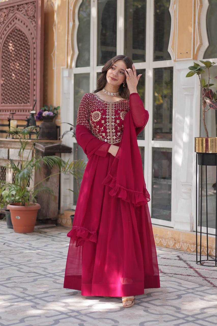 Pink Premium Designer Readymade Gown with Dupatta Collection