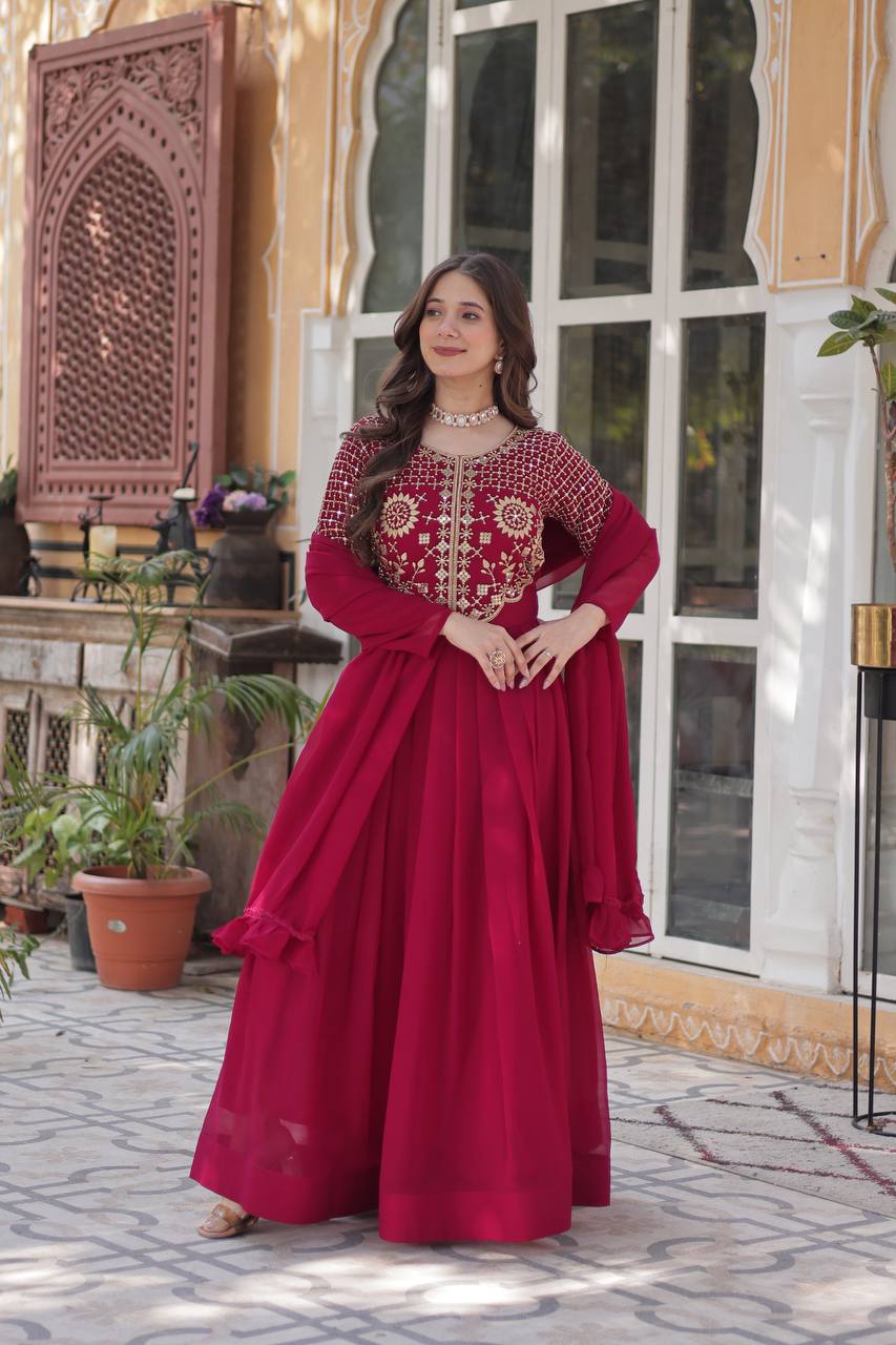 Pink Premium Designer Readymade Gown with Dupatta Collection