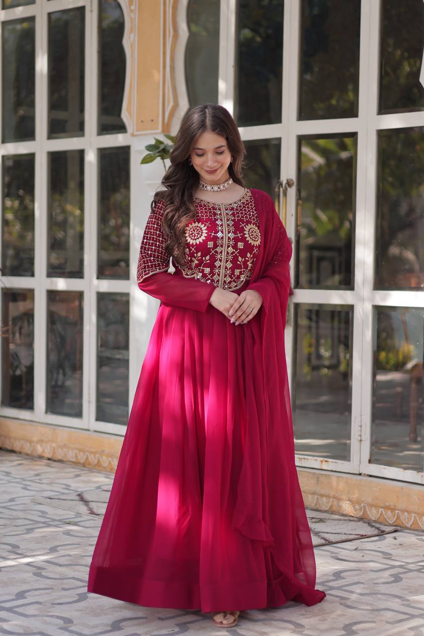 Pink Premium Designer Readymade Gown with Dupatta Collection