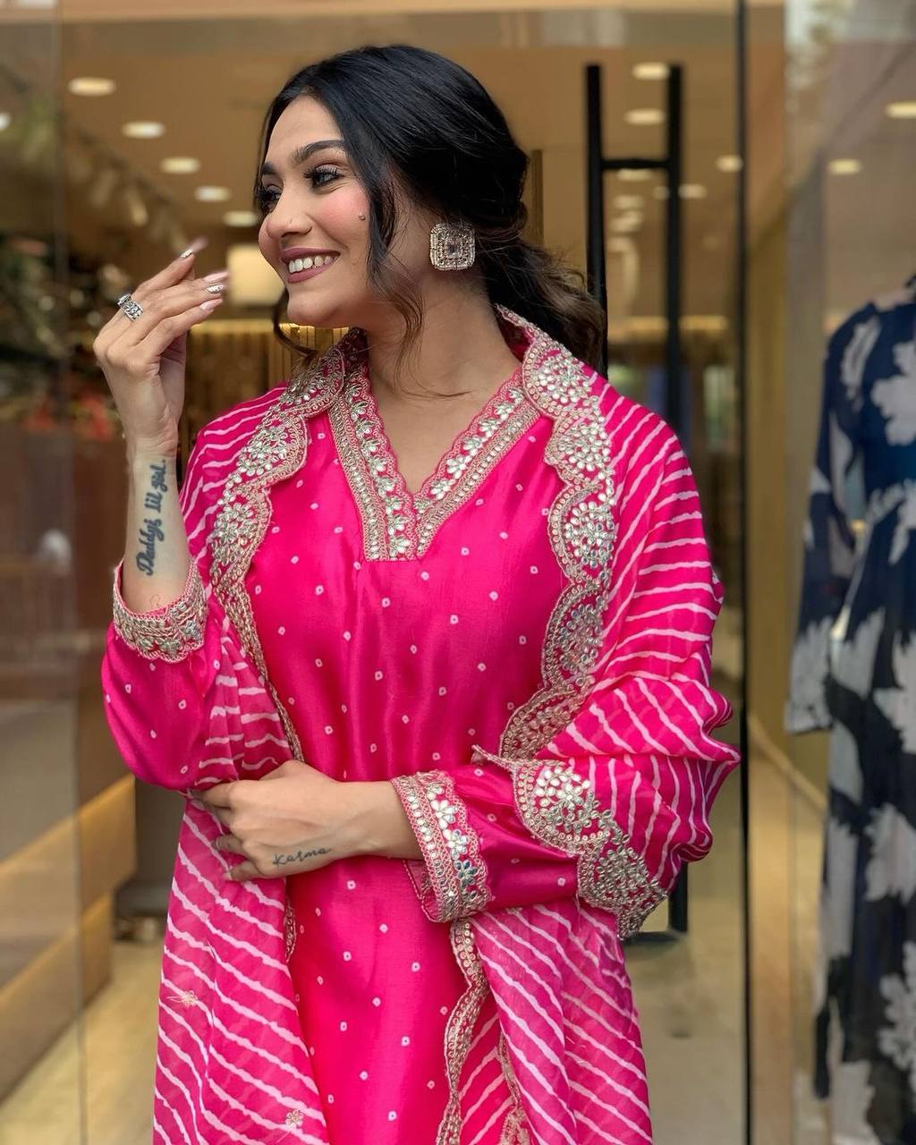Pink Premium Designer Readymade Top, Bottom & Dupatta Set - Party Wear Collection