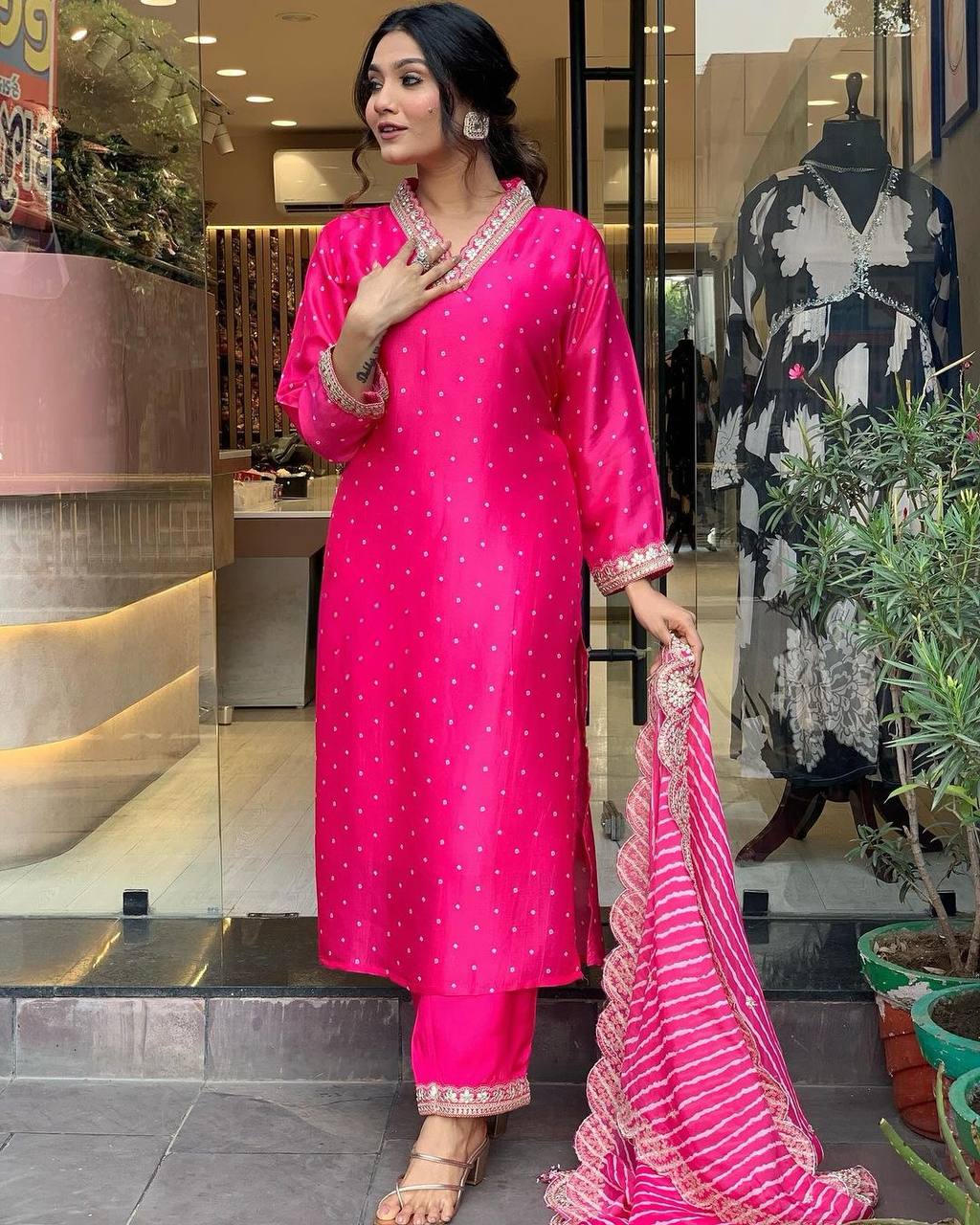 Pink Premium Designer Readymade Top, Bottom & Dupatta Set - Party Wear Collection