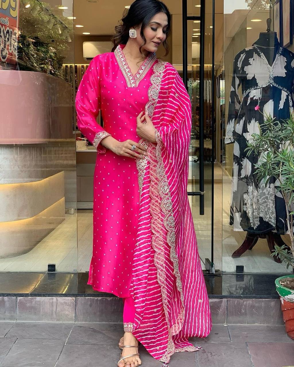 Pink Premium Designer Readymade Top, Bottom & Dupatta Set - Party Wear Collection