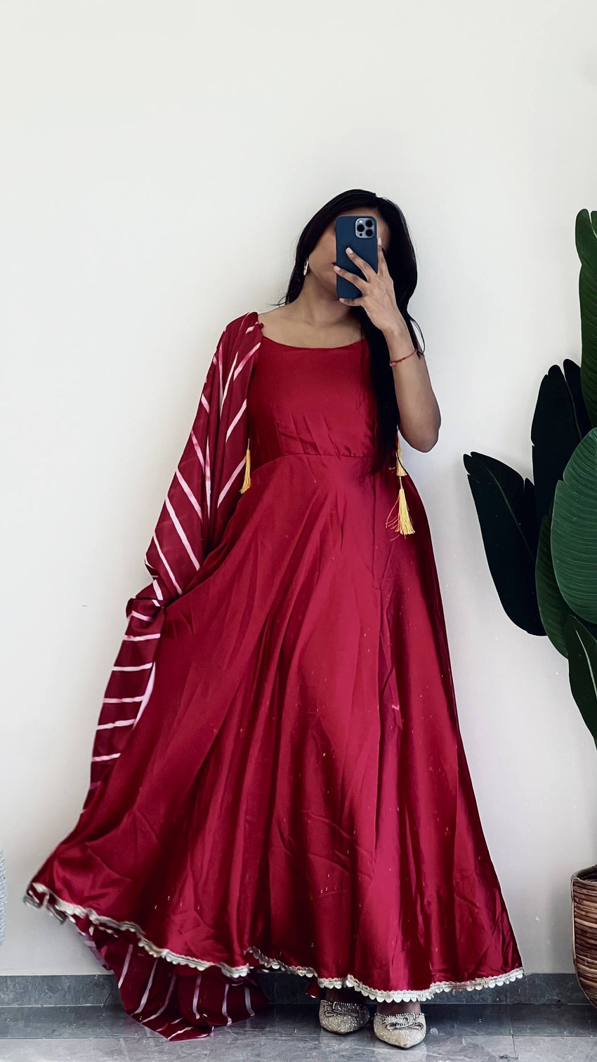 Pink Premium Japan Silk Gown with Digital Print Chinon Dupatta – Fully Stitched