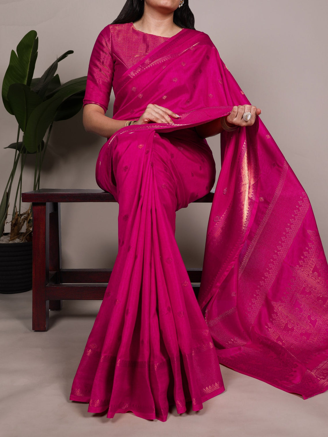Pink Premium Roop Silk Saree with Zari Weaving Work & Unstitched Blouse – 5.5 Meter Traditional Silk Saree