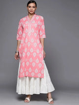 Libas Pink Printed Cotton Straight Kurta