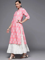 Libas Pink Printed Cotton Straight Kurta