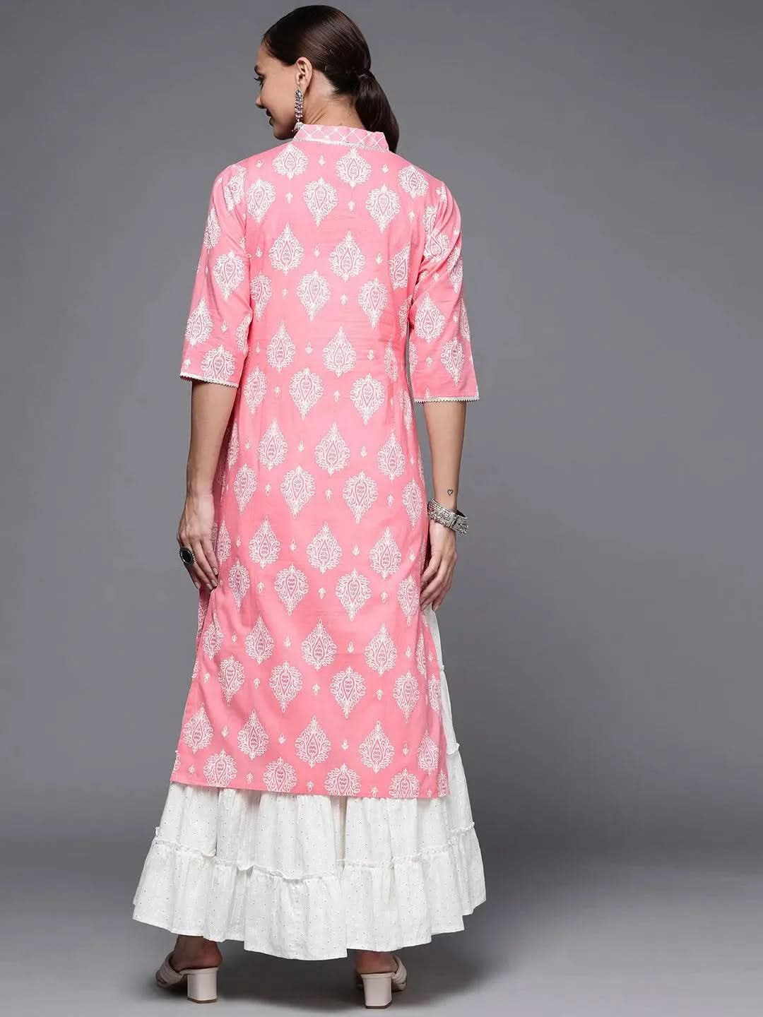 Libas Pink Printed Cotton Straight Kurta