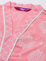 Libas Pink Printed Cotton Straight Kurta