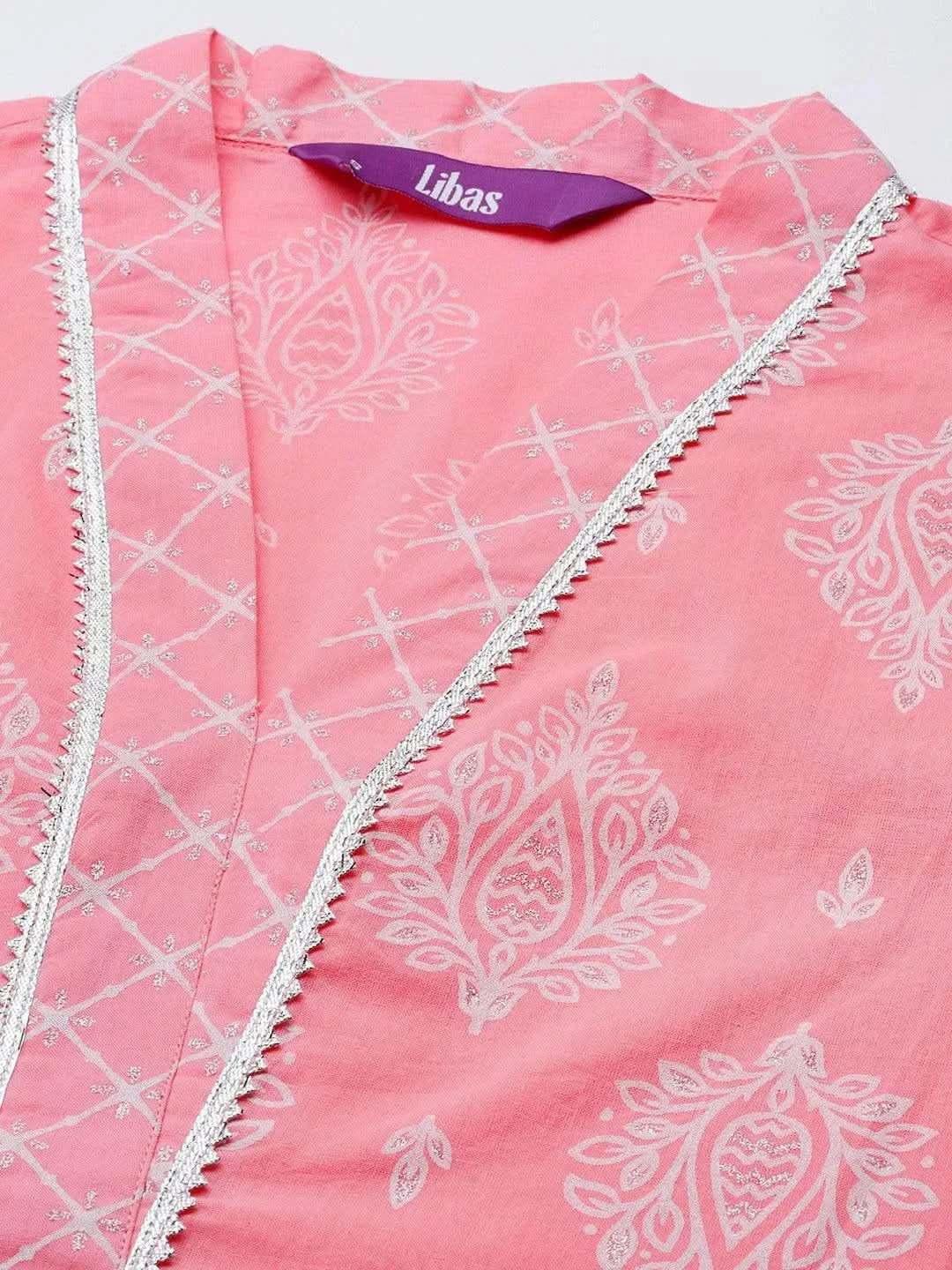Libas Pink Printed Cotton Straight Kurta