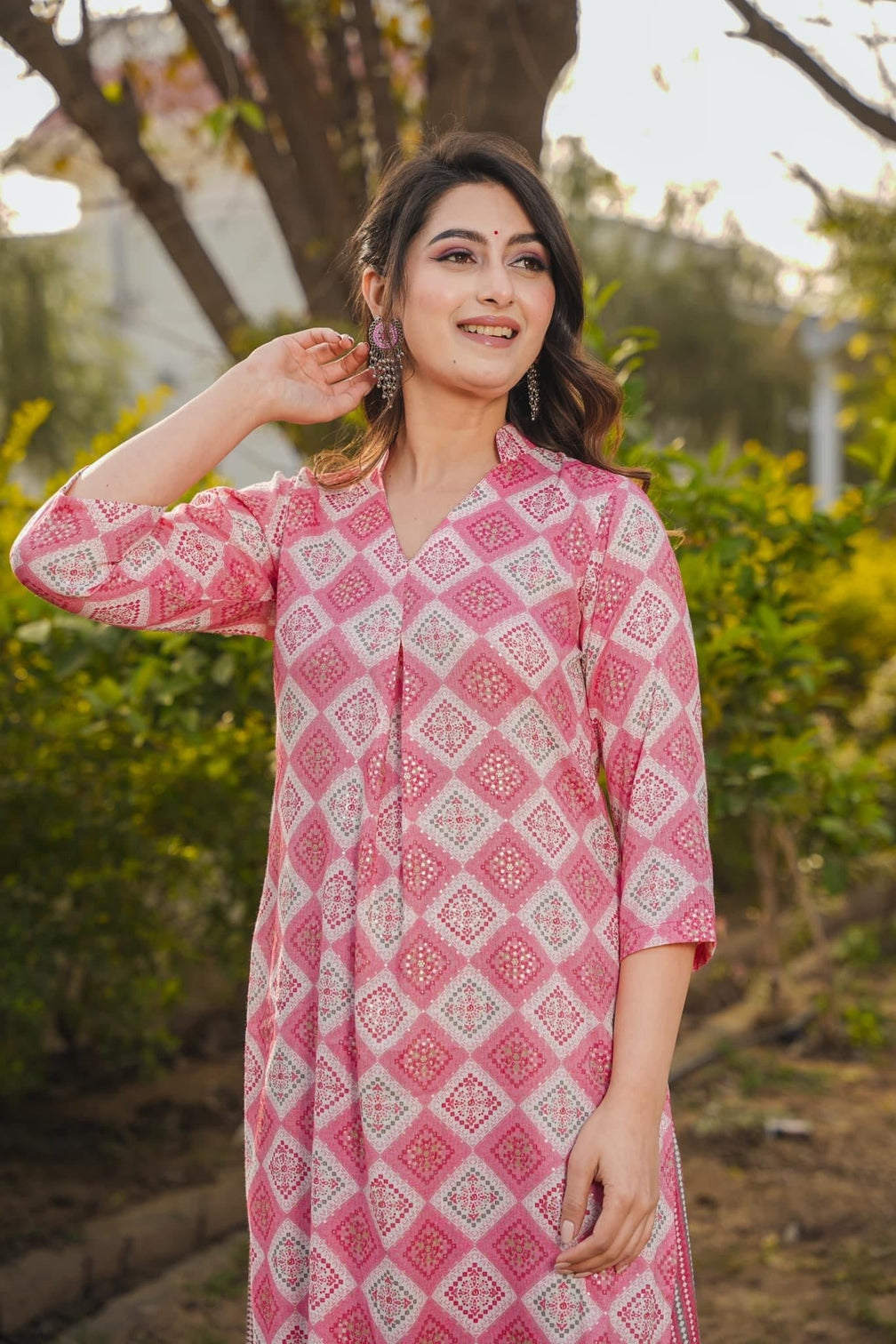 Pink Printed Rayon Kurti