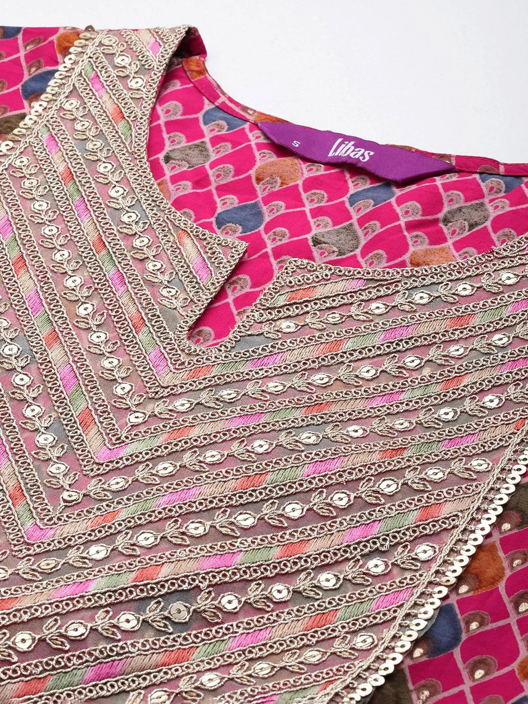 Mameraa Pink Printed Silk Blend Straight Suit With Dupatta