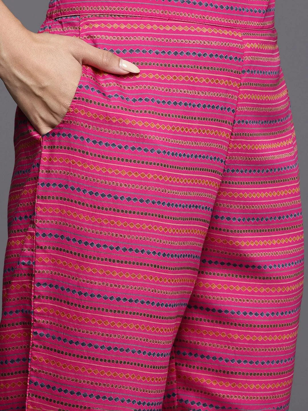 Mameraa Pink Printed Silk Blend Straight Suit With Dupatta