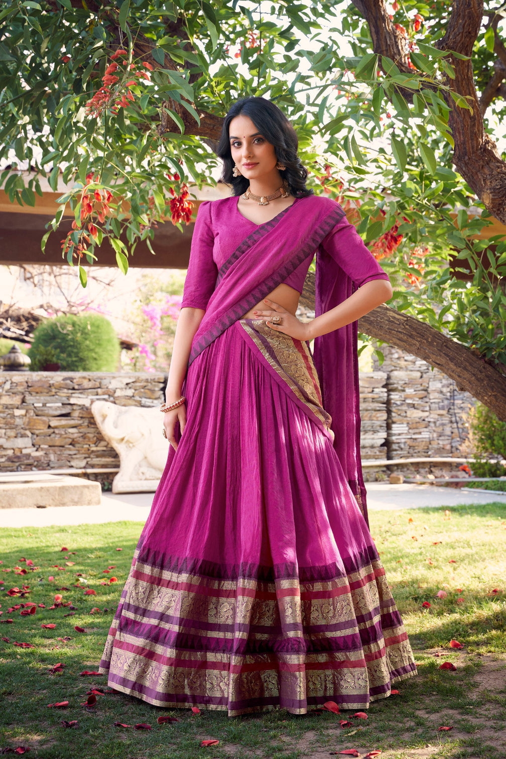 Pink Pure Chanderi Elegance Stitched Lehenga Set with Zari Weaving – 3-Piece Ensemble