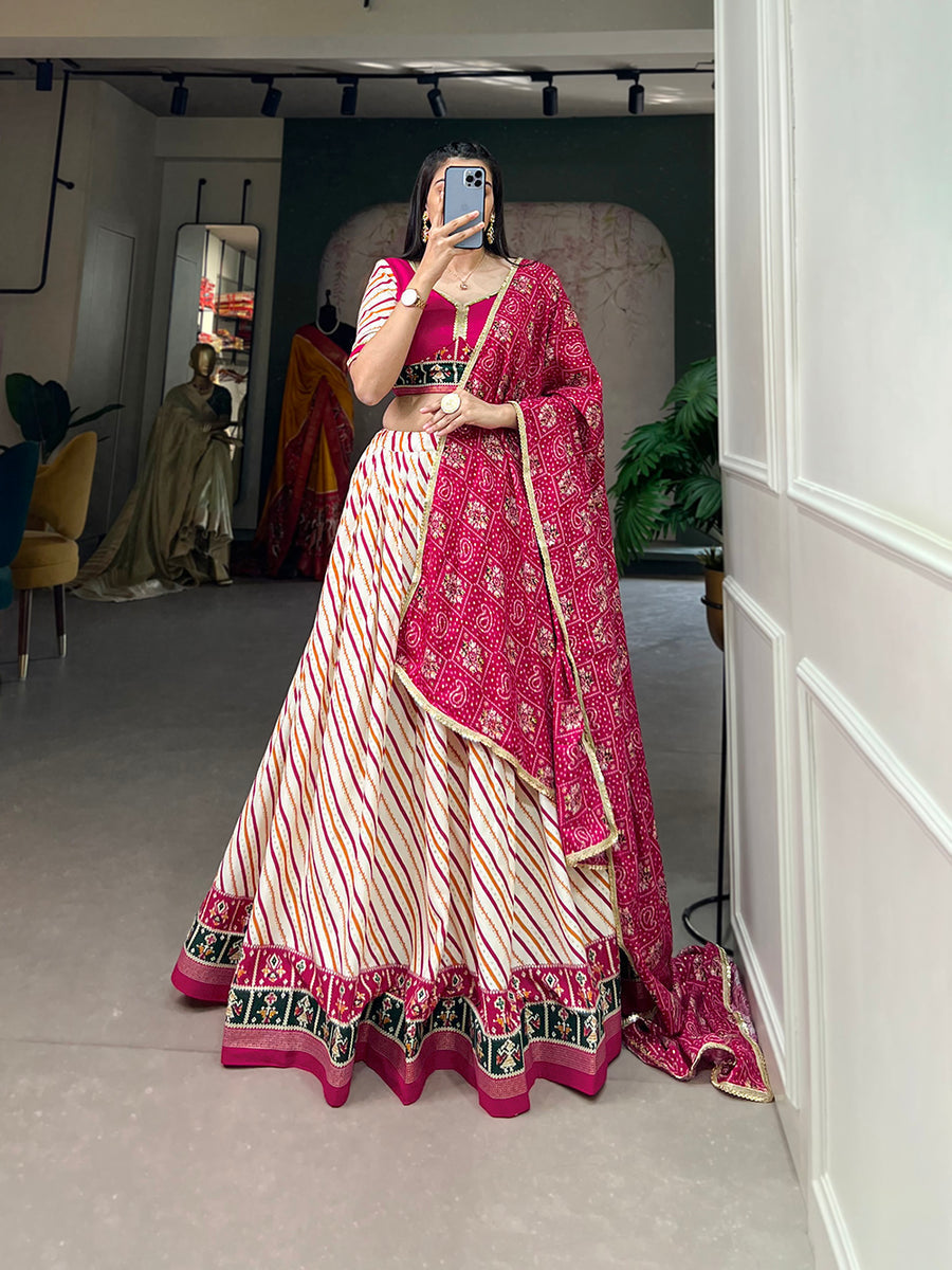 Pink Pure Cotton Lehenga Choli Set with Laheriya Print