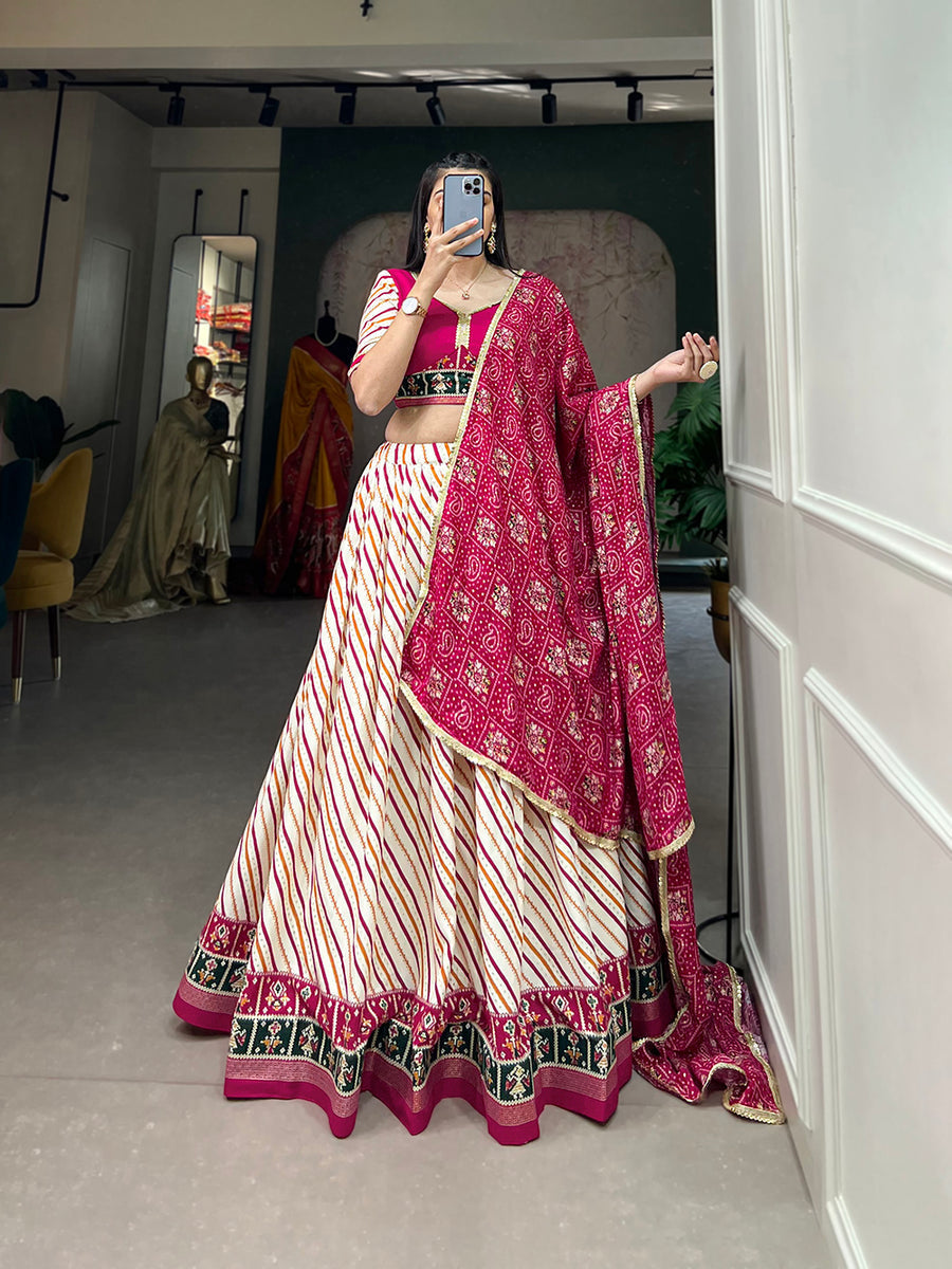 Pink Pure Cotton Lehenga Choli Set with Laheriya Print
