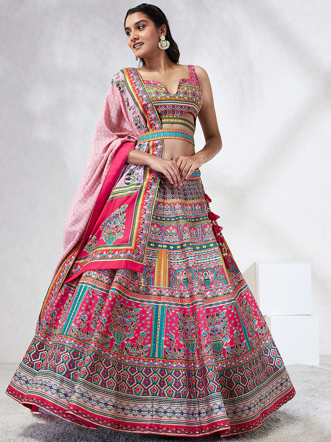 Pink Pure Georgette Lehenga Choli Set with Siroski Stonework