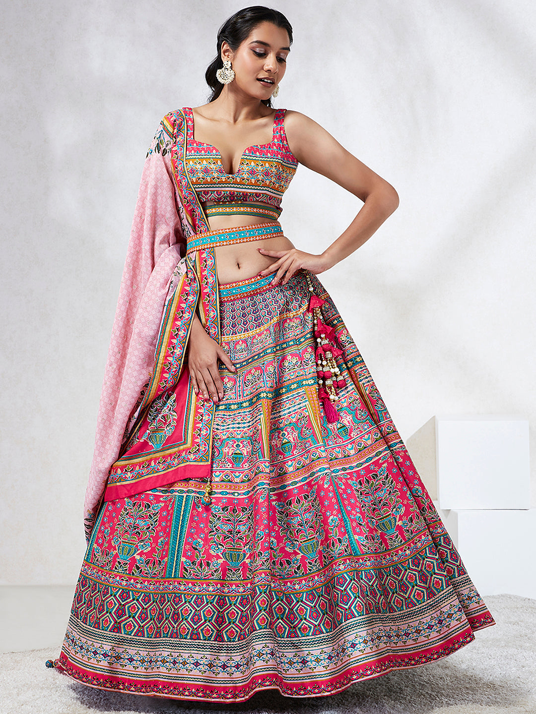 Pink Pure Georgette Lehenga Choli Set with Siroski Stonework