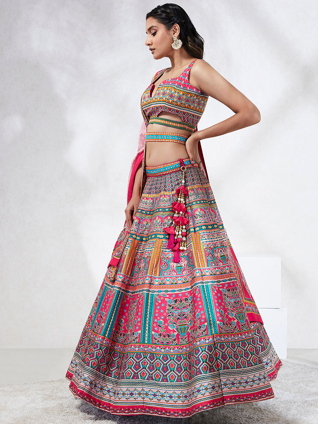 Pink Pure Georgette Lehenga Choli Set with Siroski Stonework