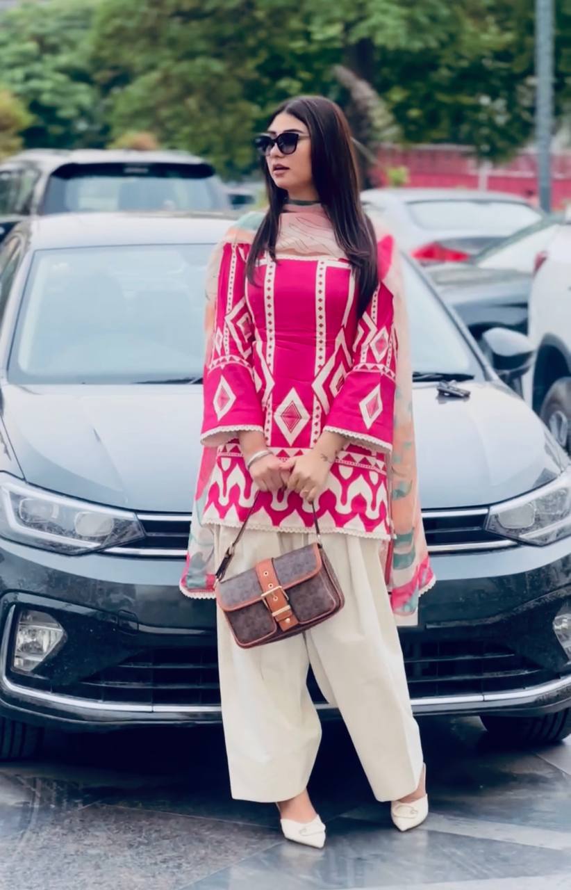 Pink Pure Natural Crepe Digital Printed Kurti Plazzo Set with Chiffon Georgette Dupatta – Fully Stitched
