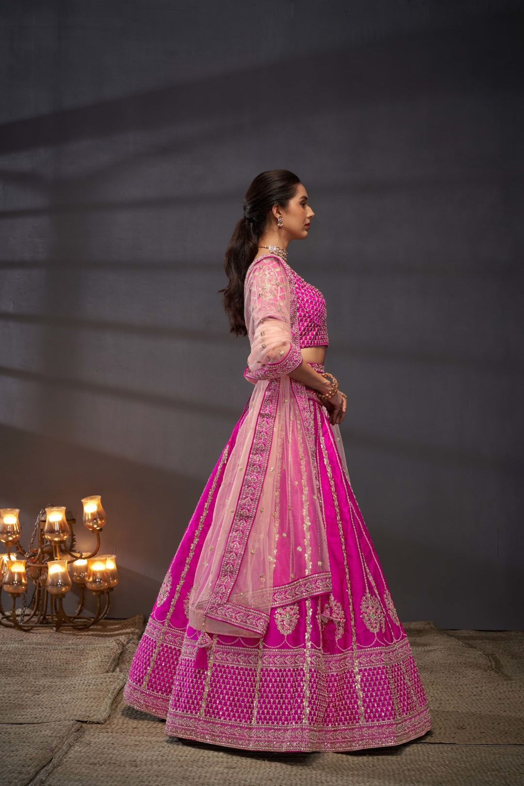 Pink Pure Silk Bridal Lehenga Choli Set with Moti, Zarkan & Sequin Embroidery