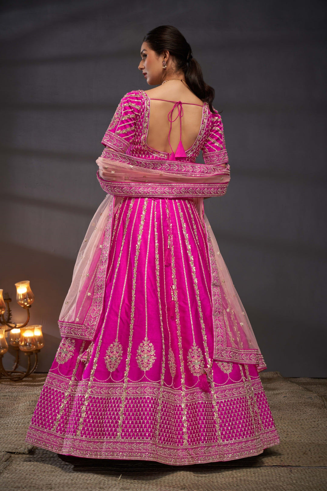 Pink Pure Silk Bridal Lehenga Choli Set with Moti, Zarkan & Sequin Embroidery