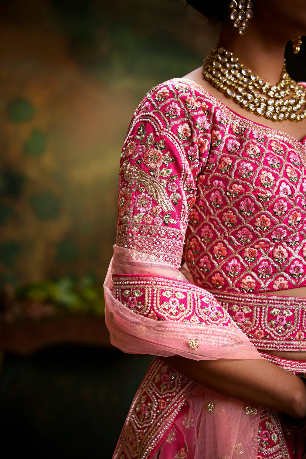 Pink Pure Silk Moti & Zarkan heavy embroidery Semi-Stitched Lehenga choli & Dupatta