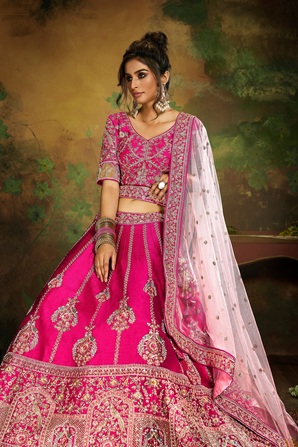 Pink Pure Silk Moti & Zarkan heavy embroidery Semi-Stitched Lehenga choli & Dupatta