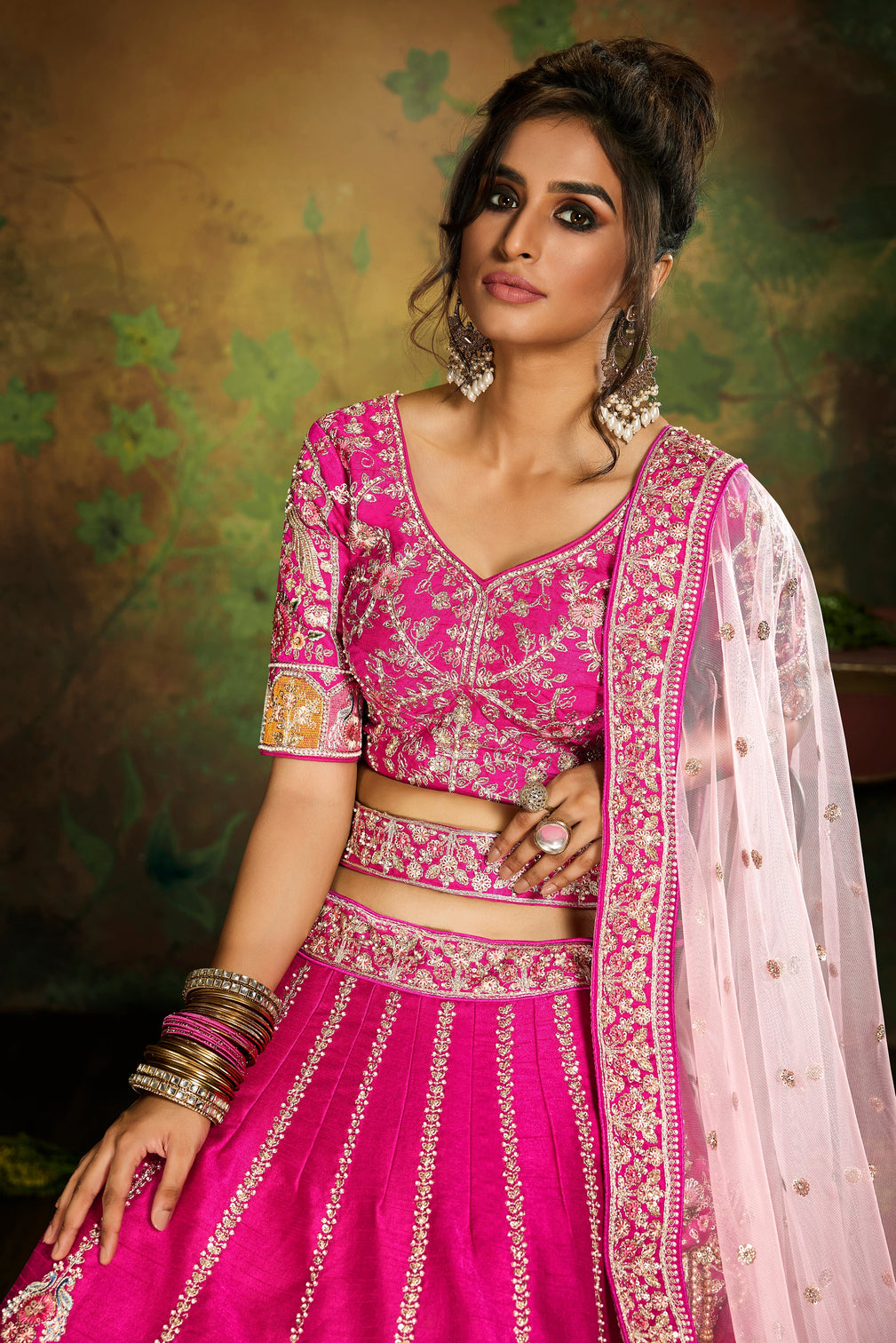 Pink Pure Silk Moti & Zarkan heavy embroidery Semi-Stitched Lehenga choli & Dupatta