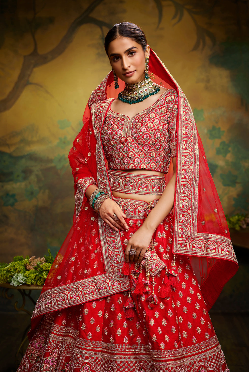 Pink Pure Silk Moti & Zarkan heavy embroidery Semi-Stitched Lehenga choli & Dupatta