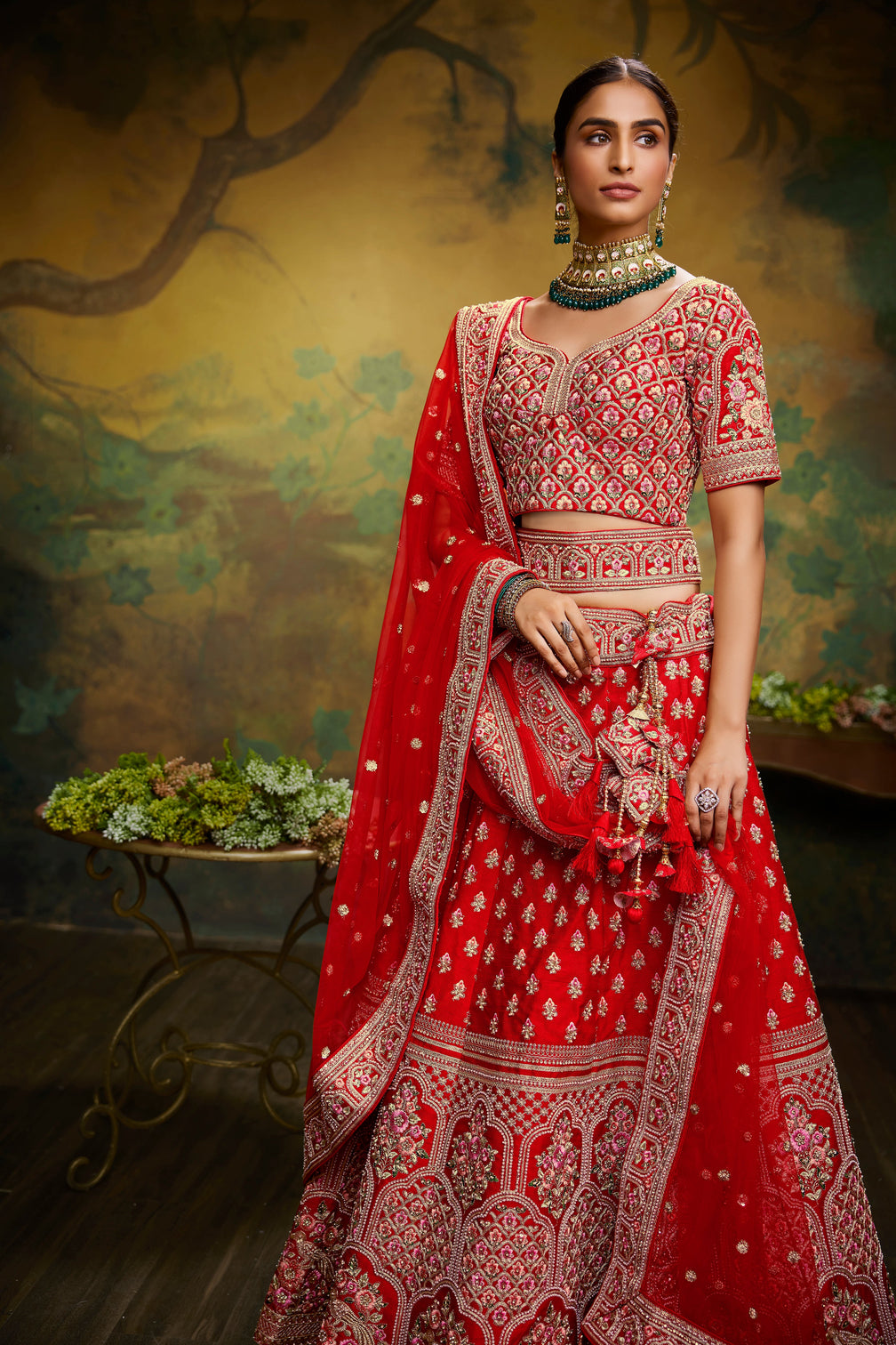 Pink Pure Silk Moti & Zarkan heavy embroidery Semi-Stitched Lehenga choli & Dupatta