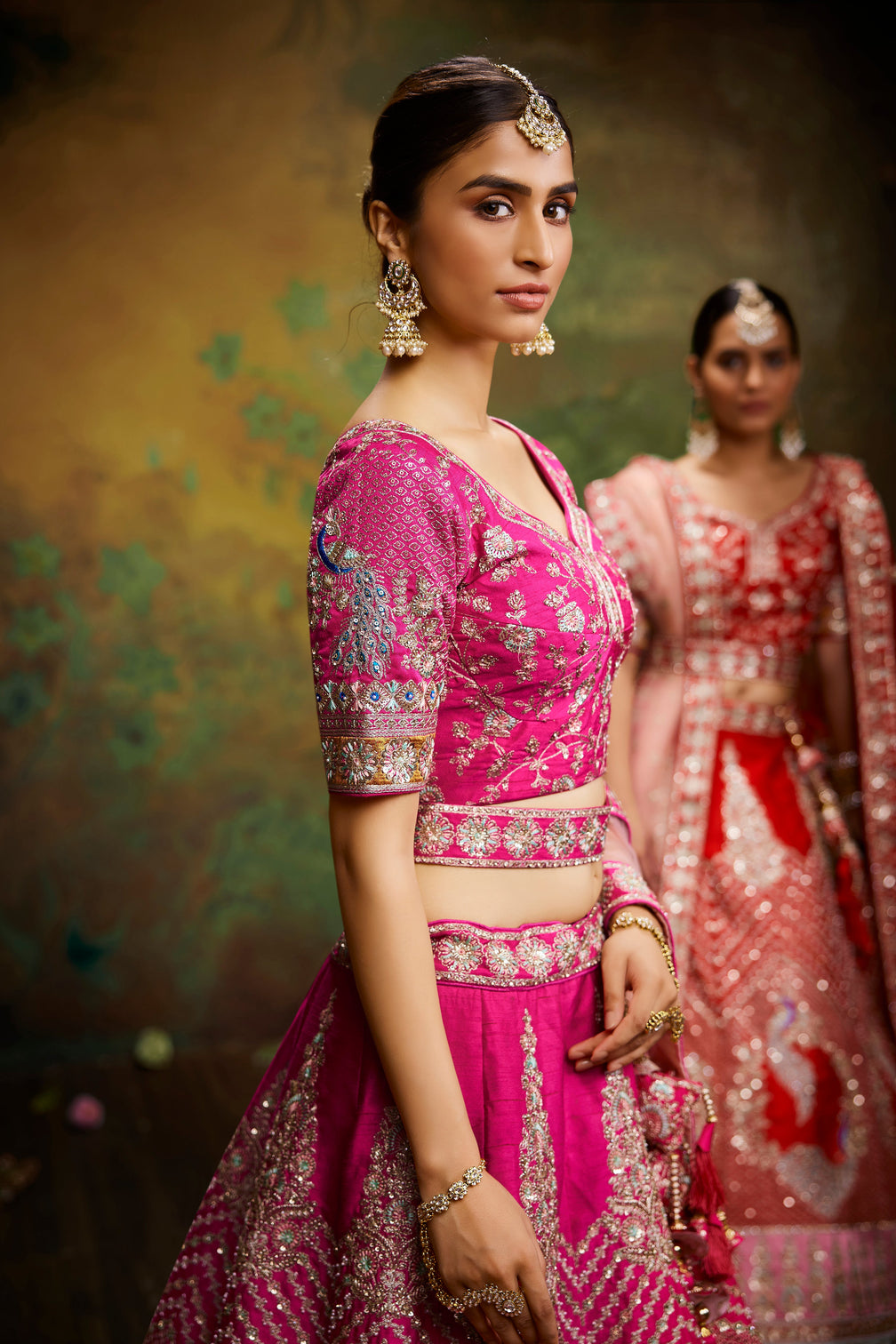 Pink Pure Silk Moti & Zarkan heavy embroidery Semi-Stitched Lehenga choli & Dupatta