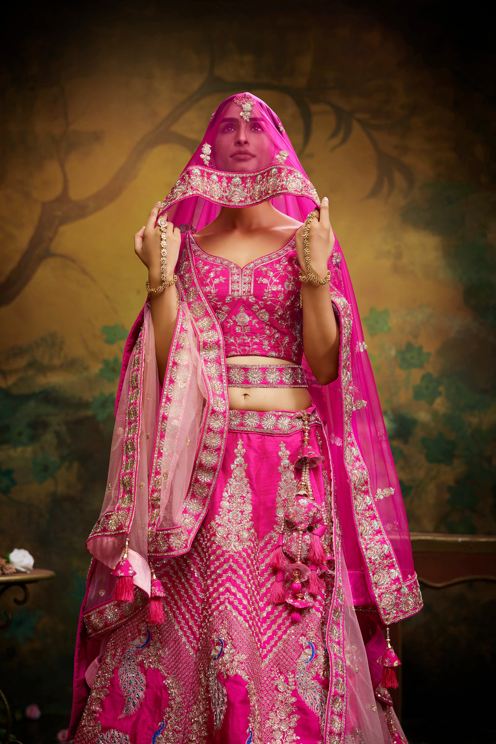 Pink Pure Silk Moti & Zarkan heavy embroidery Semi-Stitched Lehenga choli & Dupatta