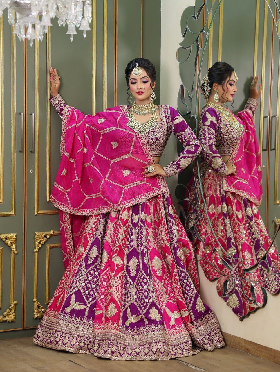 Pink-Purple Designer Faux Georgette Lehenga Choli with Dupatta